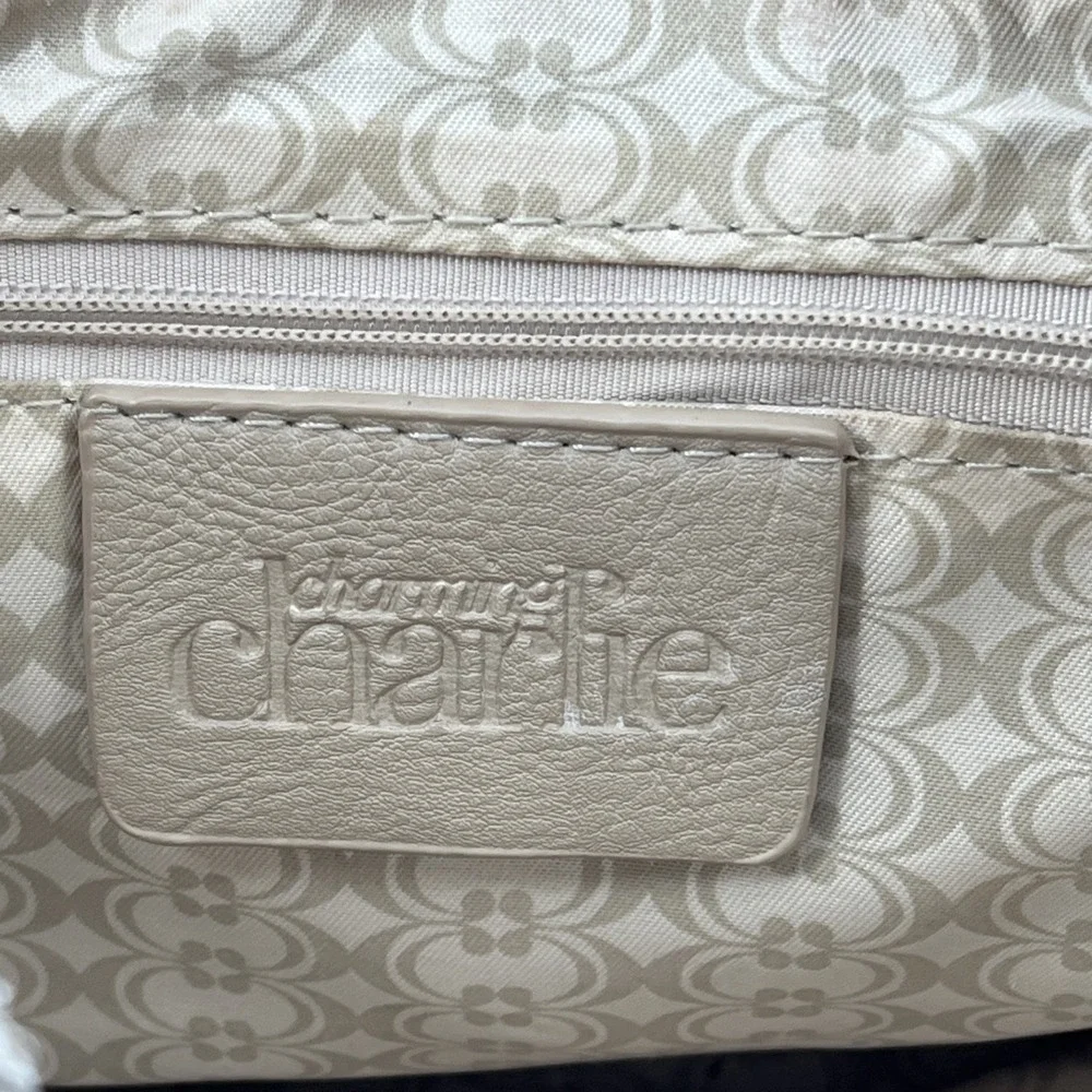 Large Charming Charlie Handbag Satchel Crossbody Tote Purse Tan Beige Taupe Gold